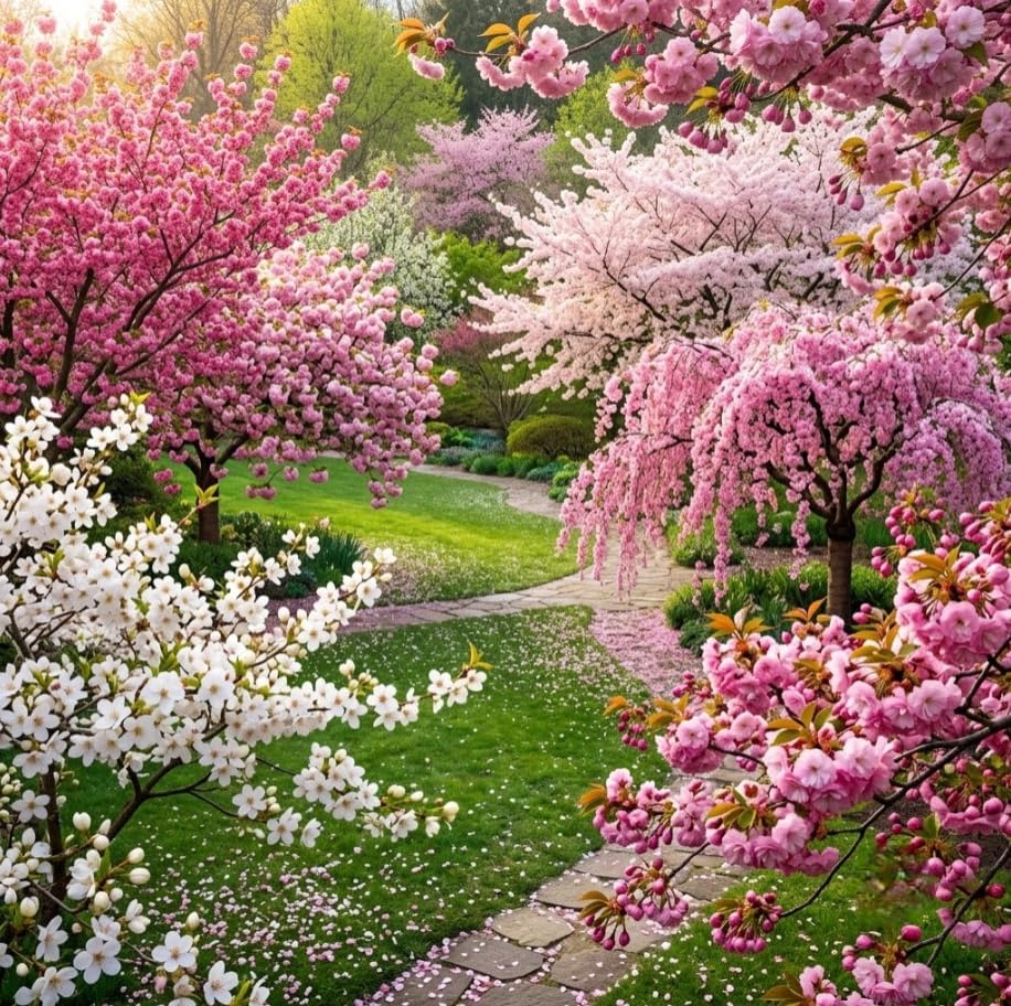 3 Live Flowering Cherry Blossom Trees Assorted Varieties - Random Okame, Double Pink, Yoshino, White Weeping, Snowgoose or Kwanzan Cherry Tree Live Plants 5-12" Tall 3" Pot - Image 3