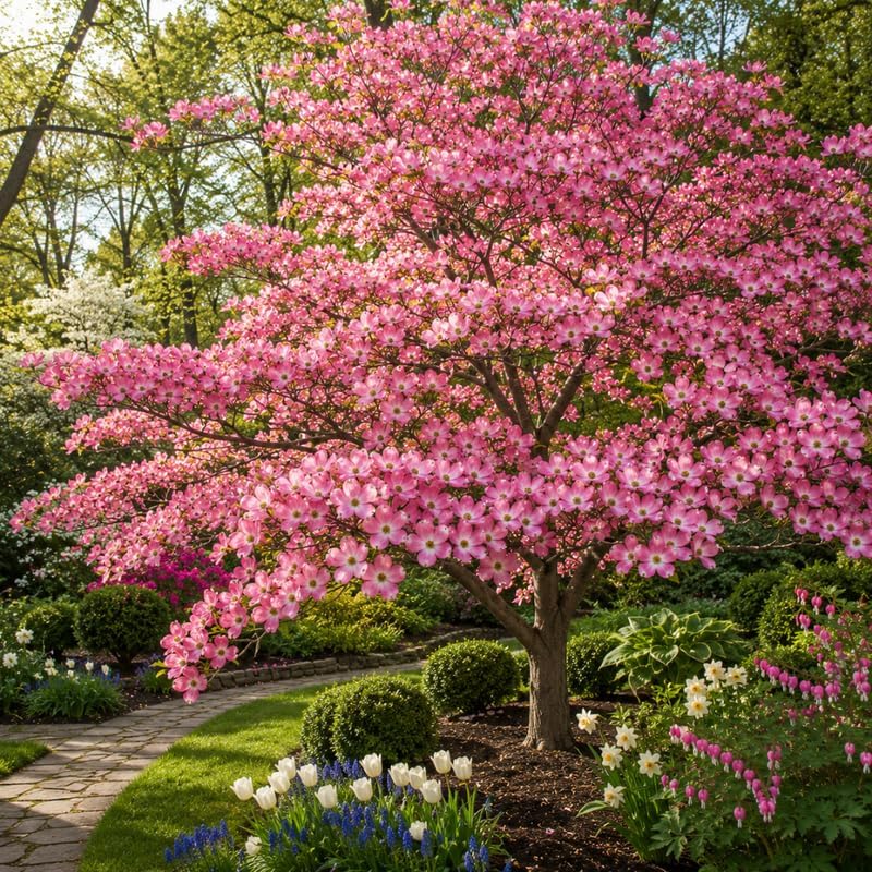 Pink Flowering Dogwood Tree - Cornus Florida in Quart Pot - 6-12" Tall, Live Tree for Pollinator Gardens and Patios by GINGERGLOW