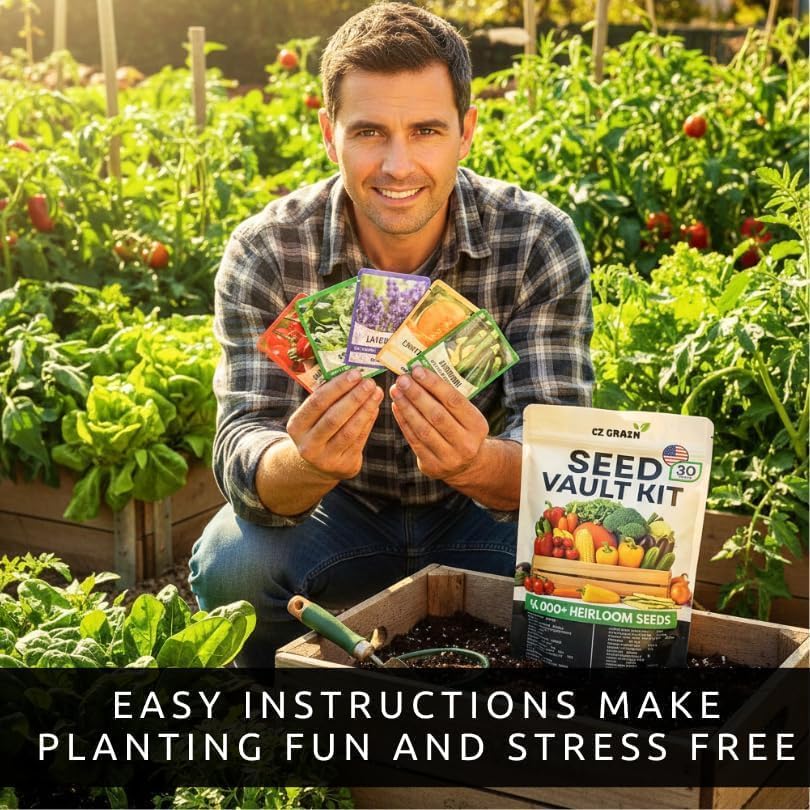 CZ Grain Seed Vault Kit, 30 Heirloom Vegetable & Herb Varieties, 16,000+ Non-GMO Seeds for Planting, Open Pollinated Survival Garden Seed Pack, USA Packed, Home Garden Starter Kit - Image 6