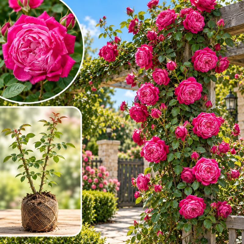 Deep Pink Climbing Roses Live Plants, Fragrant Starter 5-9" Tall - Image 2