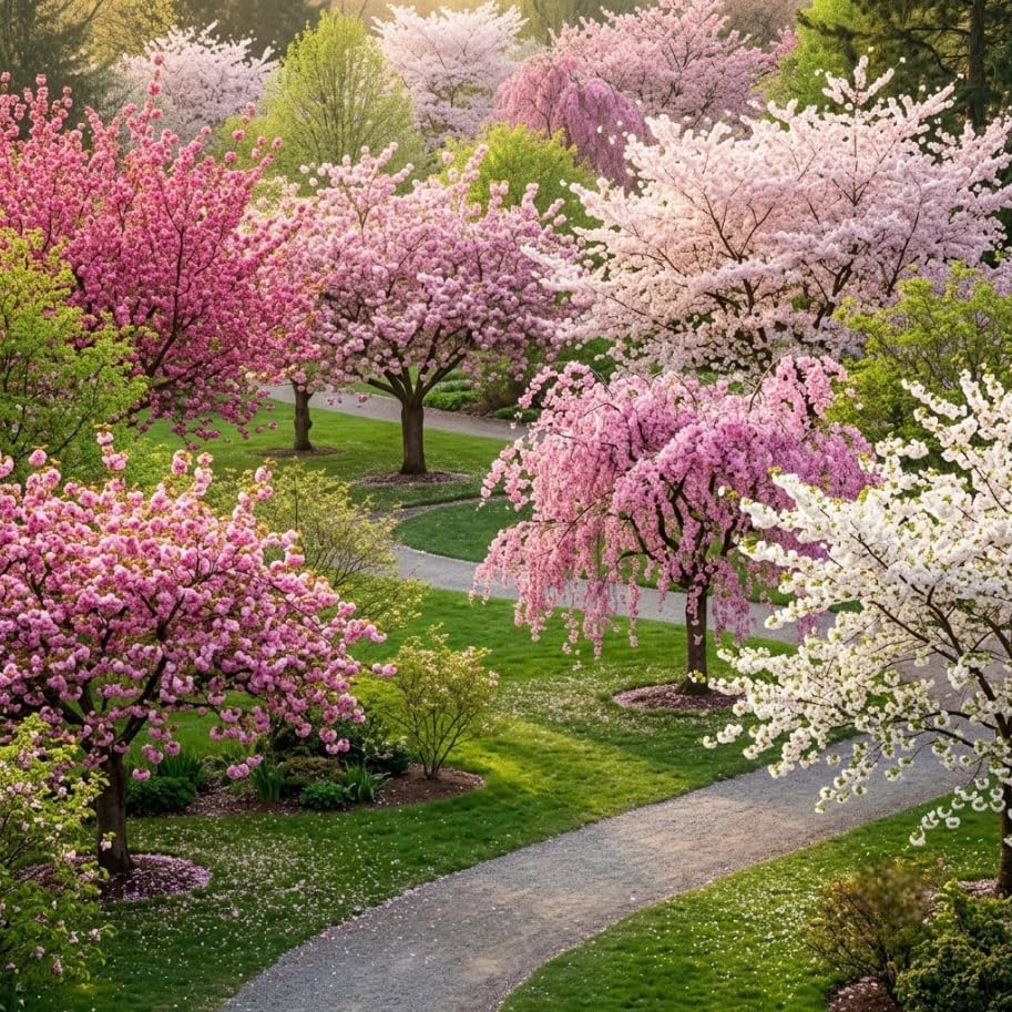 3 Live Flowering Cherry Blossom Trees Assorted Varieties - Random Okame, Double Pink, Yoshino, White Weeping, Snowgoose or Kwanzan Cherry Tree Live Plants 5-12" Tall 3" Pot - Image 4