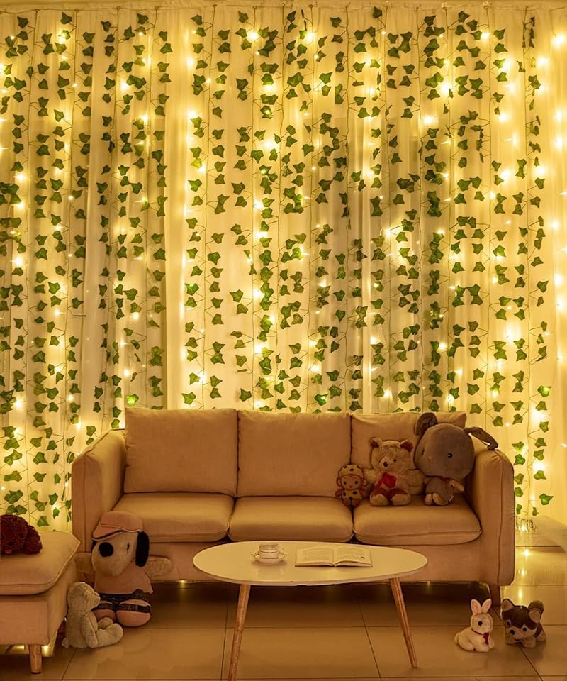 RECUTMS Fake Wall Curtain Ivy Vines with String Lights for Room Decor 196Ft - Image 4
