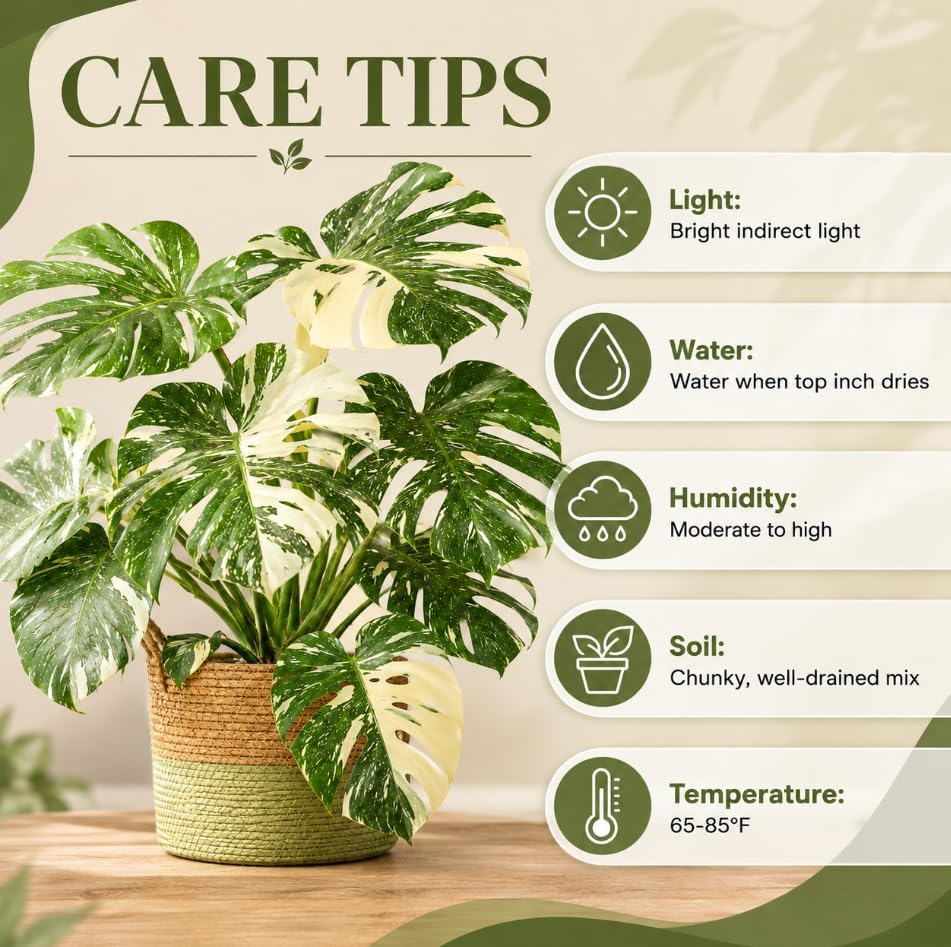 Variegated Monstera Live Plant, 4-7 Inches Tall, Philodendron Tropical Climbing Starter Houseplant for Indoor Pots, Shelves and Home Decor - Image 4