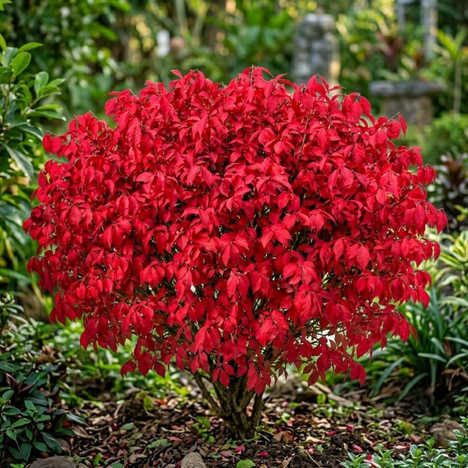 2 Dwarf Burning Bush Shrub Live Plants, Vibrant Scarlet Red Fall Color, Winged Euonymus Plant 6-12" Tall 4" Pot - Image 3
