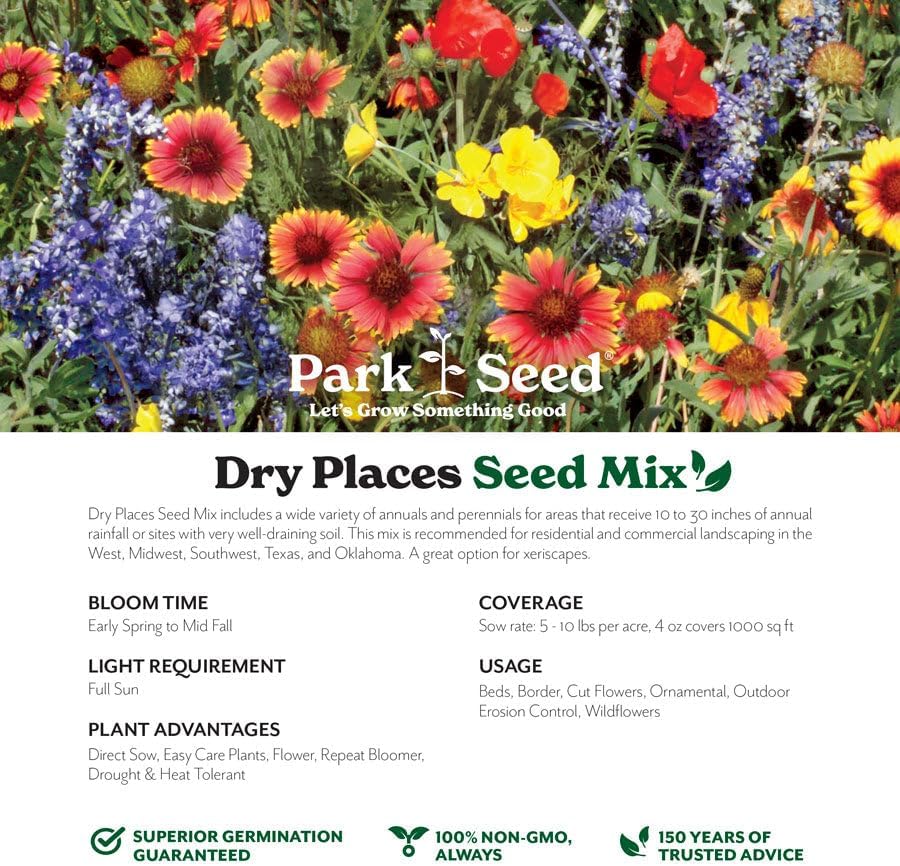 Park Seed Grow Your Own Vibrant Annual and Perennial Wildflower Garden Mixture, Easy to Grow Varieties for Pollinators and Spring Gardens - Dry Places Mix, 1 lb - Image 2