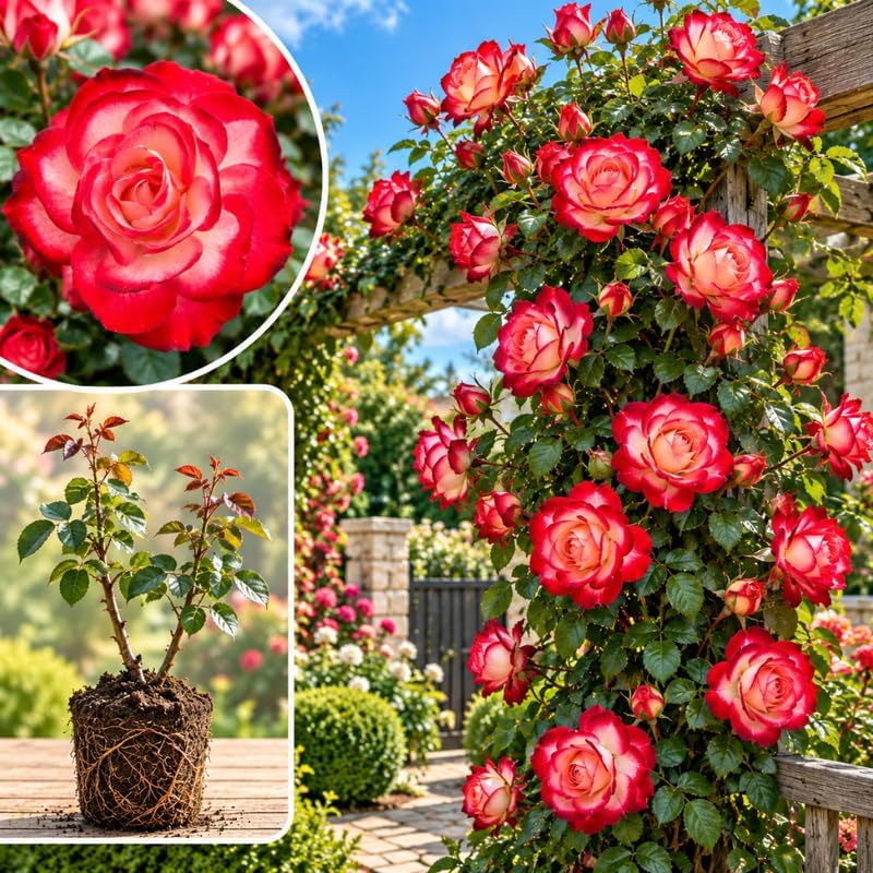 White Red Climbing Roses Live Plants, Fragrant Starter 5-9" Tall by Unknown