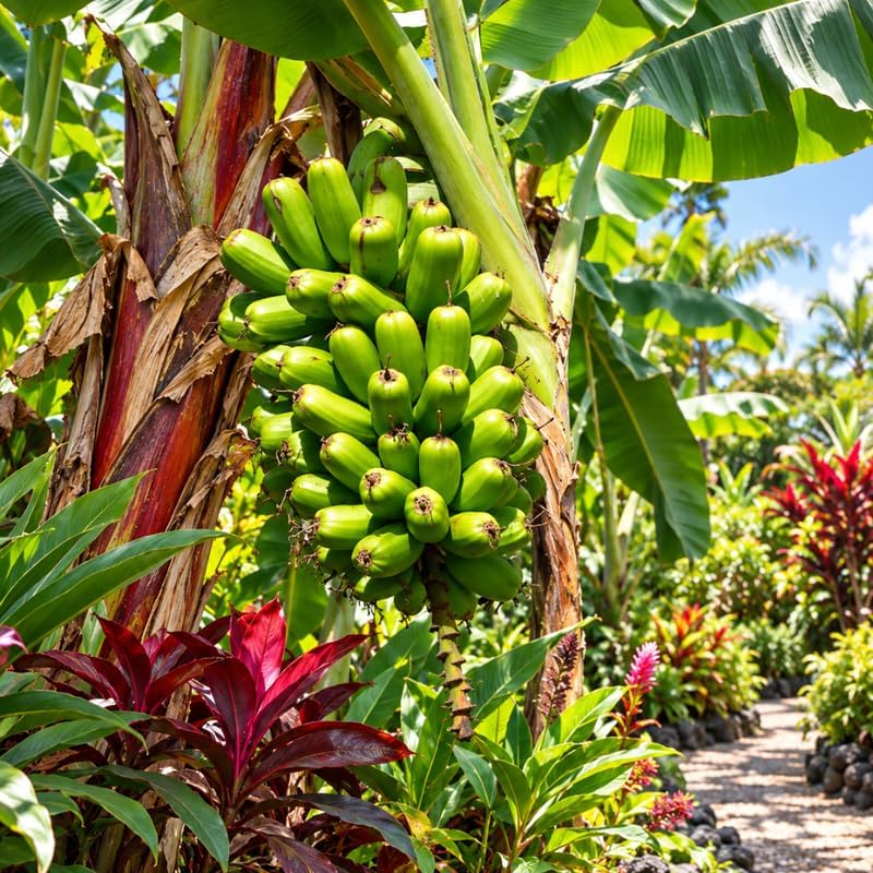 Dwarf Banana Tree, Red Trunk Papoulu Banana Plant Live, 1 Starter Plant - Image 2