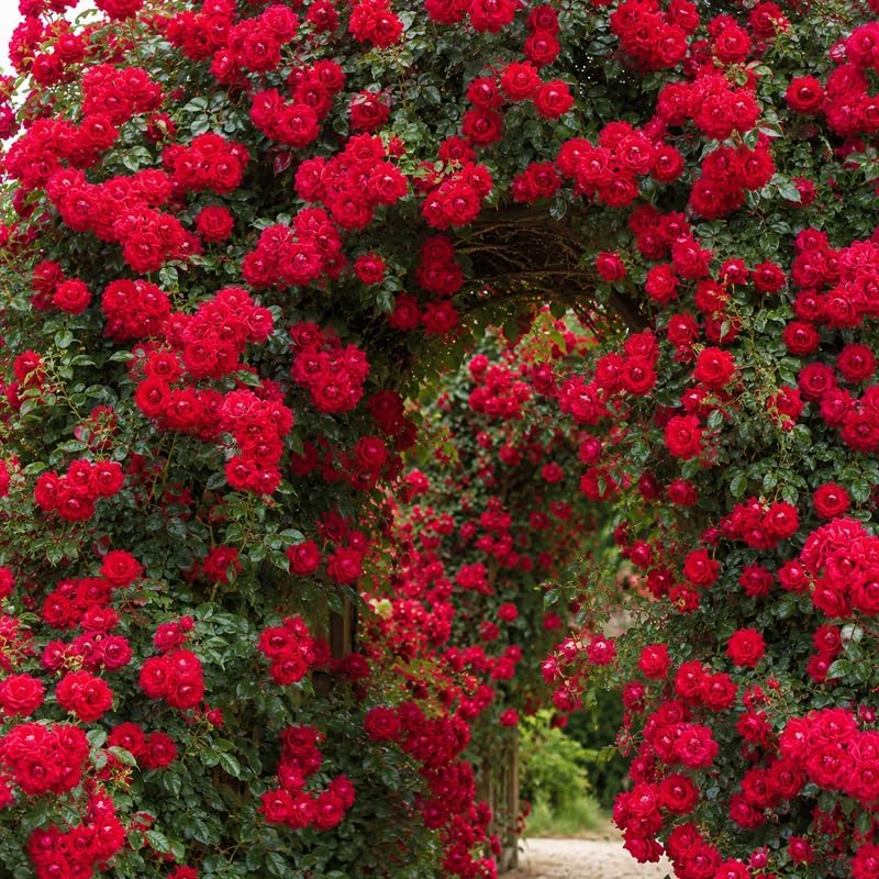 Red Climbing Roses Live Plant - Small Size, Heirloom Climbing Rose Bush, Fragrant High-Yielding Perennial Flowering Vine for Trellis & Fence - Image 2