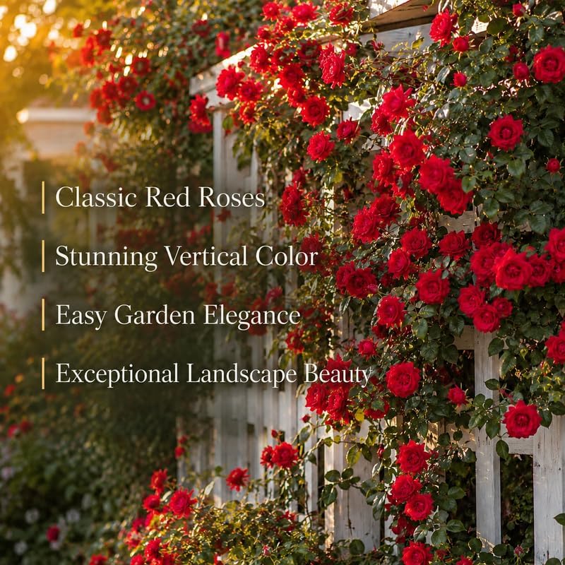 Red Climbing Roses Live Plant - Small Size, Heirloom Climbing Rose Bush, Fragrant High-Yielding Perennial Flowering Vine for Trellis & Fence - Image 6