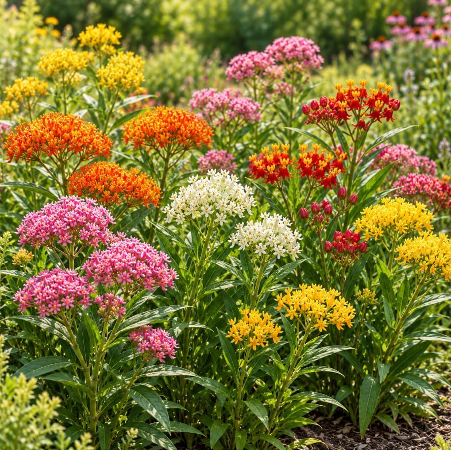 2 Mixed Color Milkweed Live Plants, Hardy Milkweed Shrub Asclepias Flowering Plants for Outdoor Gardens, 4-6 Inches Tall - Image 2