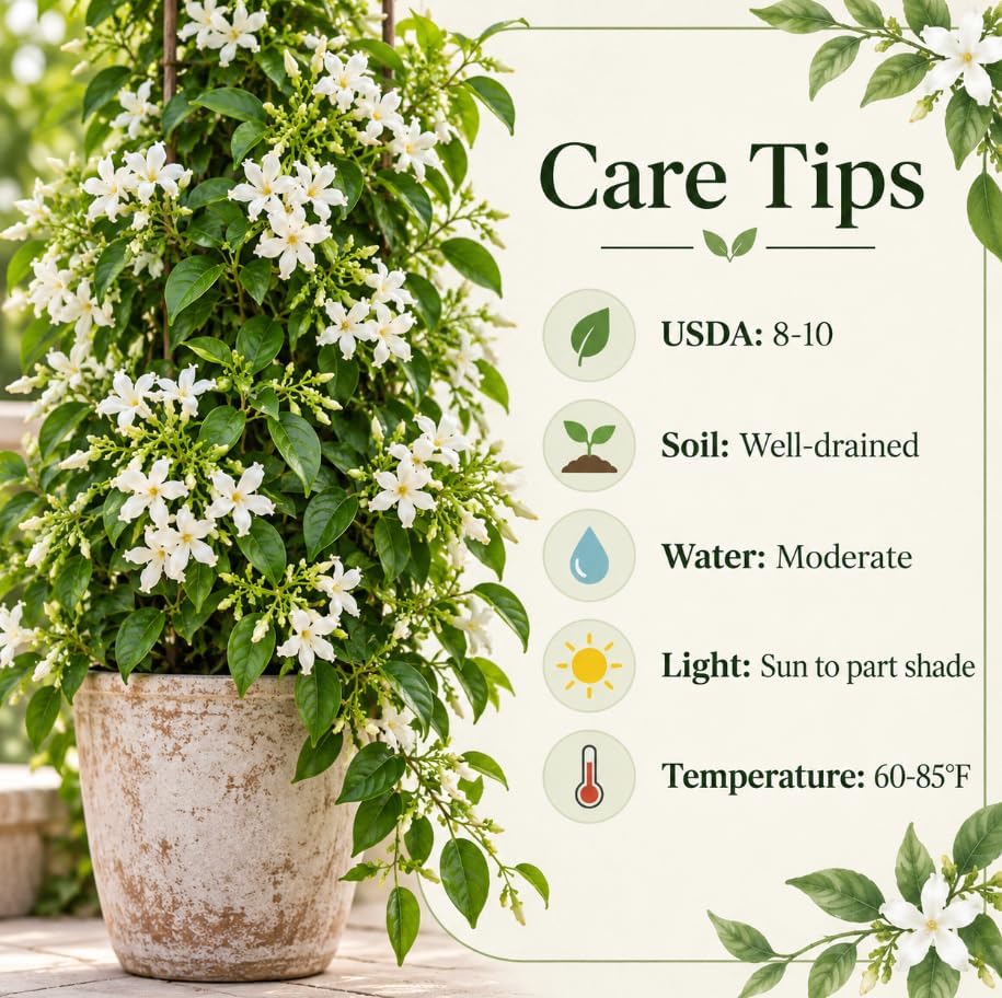 Set 2 White Star Jasmine Live Plants, Fragrant White Flowering, Jasmine Flowers Vine Plants for Home Garden 4-6 Inch Tall, No Pot - Image 5