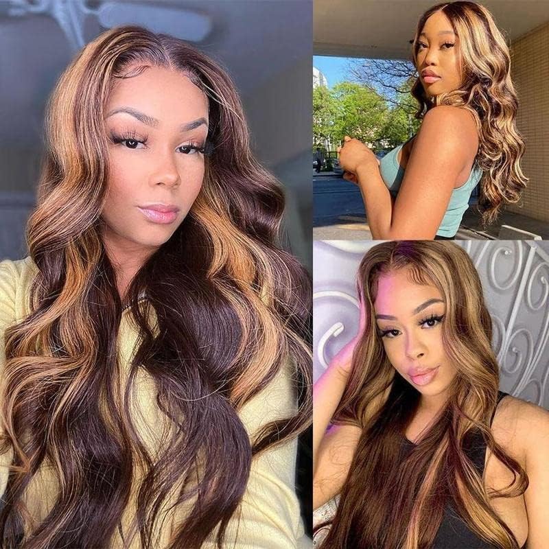 ALHER Honey Blonde Highlight Small Cap Lace Front Wigs Human Hair #4/27 Balayage Body Wave 13X4 Lace Frontal Wigs With Baby Hair 150% Density 18 IN - Image 5