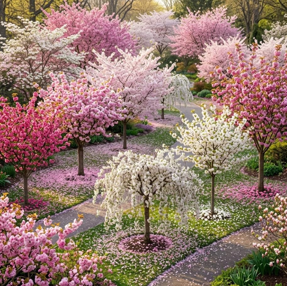 3 Live Flowering Cherry Blossom Trees Assorted Varieties - Random Okame, Double Pink, Yoshino, White Weeping, Snowgoose or Kwanzan Cherry Tree Live Plants 5-12" Tall 3" Pot - Image 5