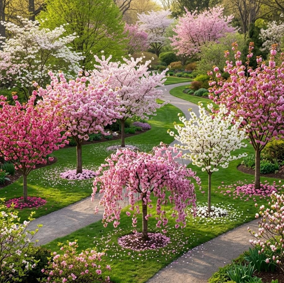 3 Live Flowering Cherry Blossom Trees Assorted Varieties - Random Okame, Double Pink, Yoshino, White Weeping, Snowgoose or Kwanzan Cherry Tree Live Plants 5-12" Tall 3" Pot - Image 6