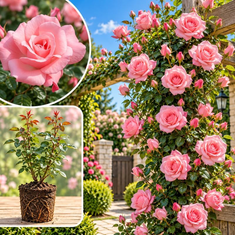 Pink Climbing Roses Live Plants, Fragrant Starter 5-9" Tall by Unknown