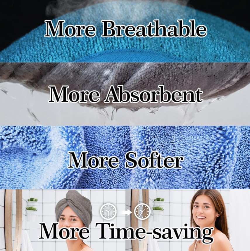 Microfiber Hair Towel Hair Wrap: 2 Pcs 10X26 Hair Dryer Women (Sky Blue) - Image 4