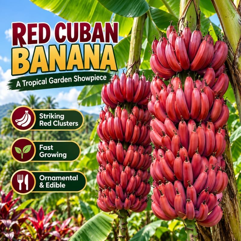 Dwarf Banana Tree, Musa Red Cuban Banana Plant Live, 1 Starter Plant - Image 3