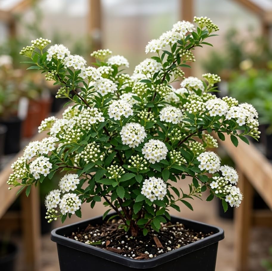 Snowmound Spirea Live Plant Dwarf White Mound Spirea Shrub Flowering Hardy Shrub 5-8" Tall Qt Pot by Unknown