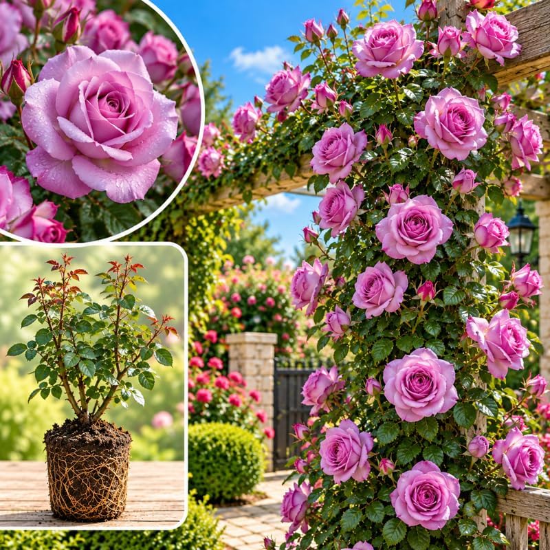 Light Purple Climbing Roses Live Plants, Fragrant Starter 5-9" Tall by Unknown