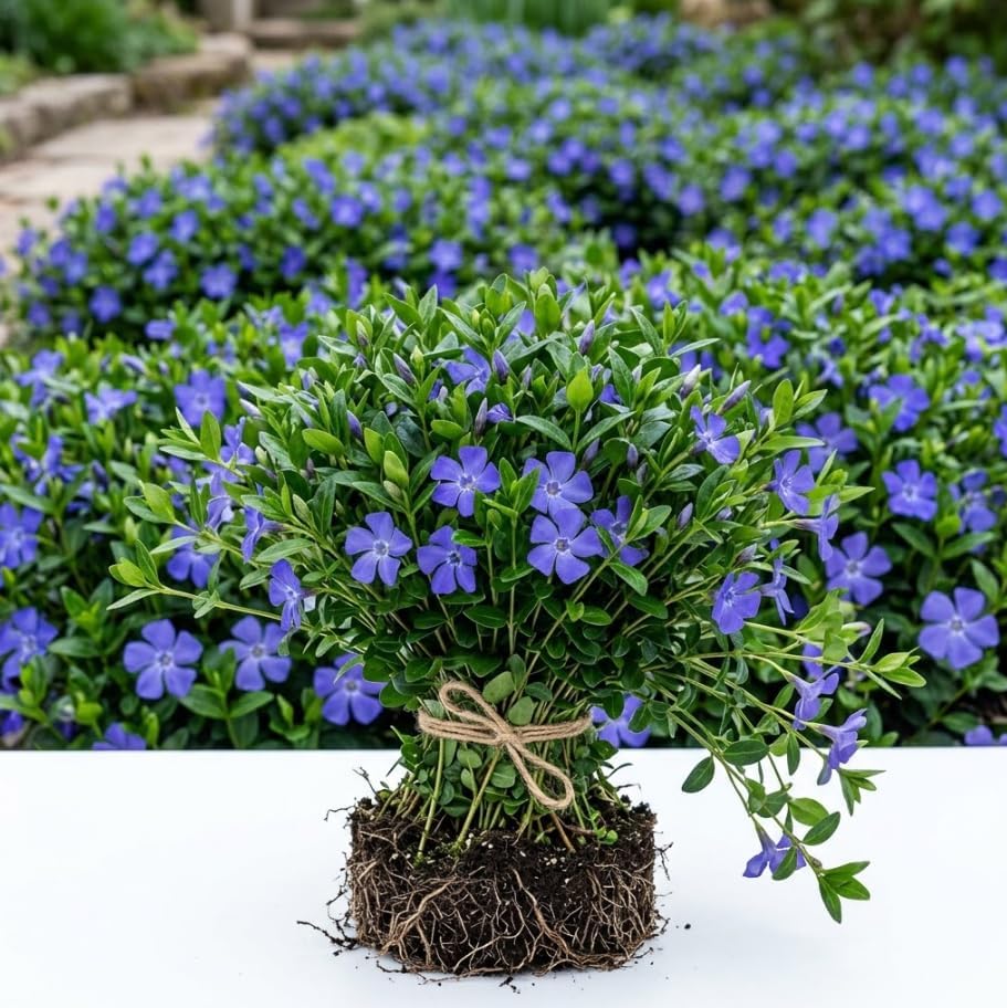 Set of 25 Creeping Myrtle Live Plants, Blue Vinca Minor Periwinkle Ground Cover, Hardy Perennial, Bare Root, No Pot by Unknown