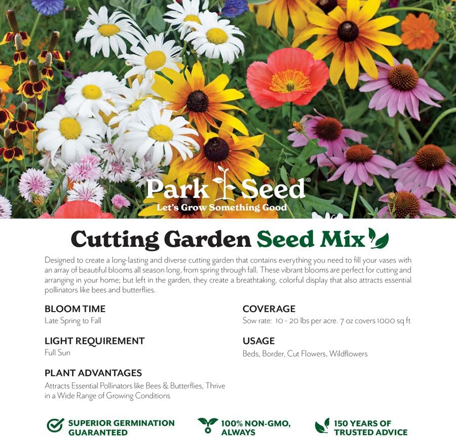 Park Seed Grow Your Own Vibrant Annual and Perennial Wildflower Garden Seeds Mixture, Easy to Grow Varieties for Pollinators and Spring Gardens - Cutting Garden Mix, 1/4 lb - Image 2