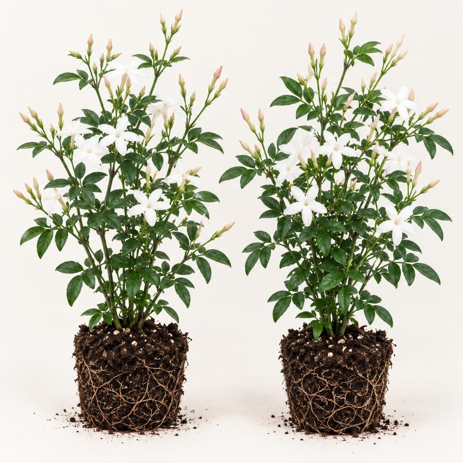 Set 2 Poets Jasmine Plants Live Indoor, White Climbing Jasmine Vine, Fragrant Jasmin Stater, Perennial Vines 4-6 Inc Tall by MocNursery