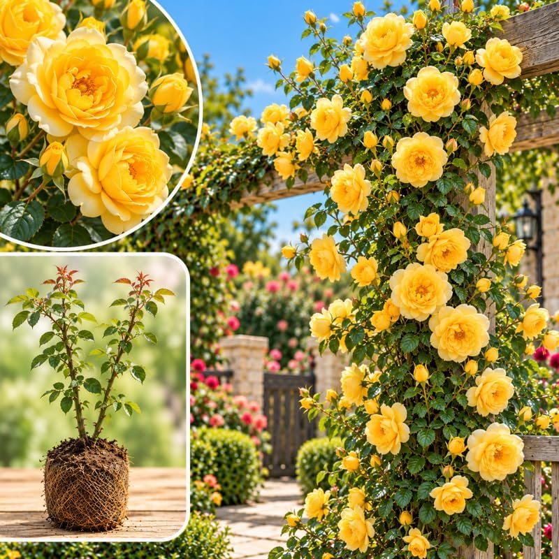 Yellow Climbing Roses Live Plants, Fragrant Starter 5-9" Tall by Unknown