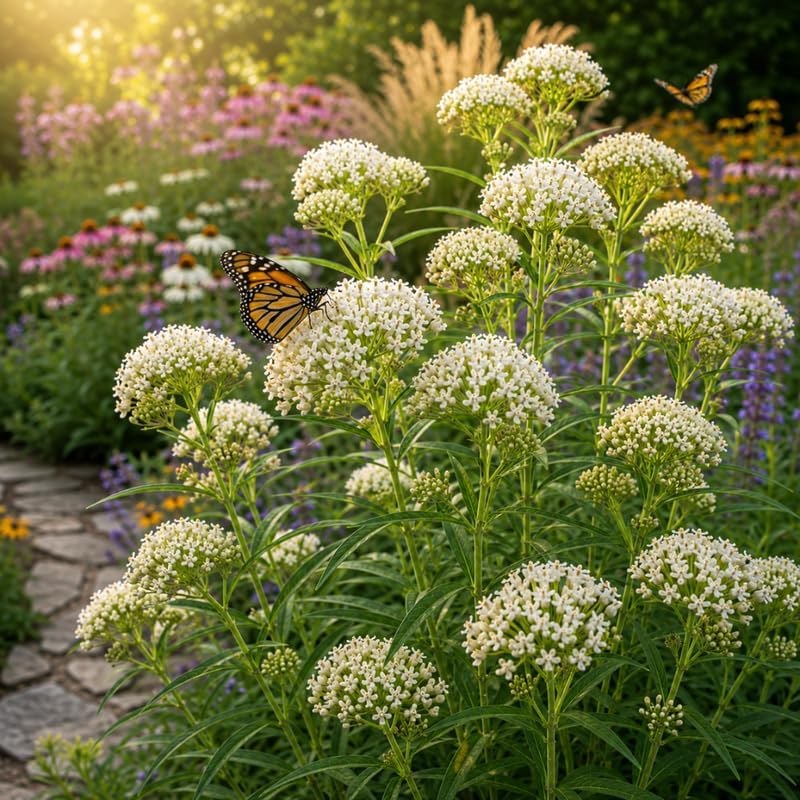 2 Live Milkweed Plant, White Swamp Milkweed Live Plant, 4-6 Inch Tall, Flowering Milkweed Plant for Outdoor Gardens, Easy to Grow - Image 2