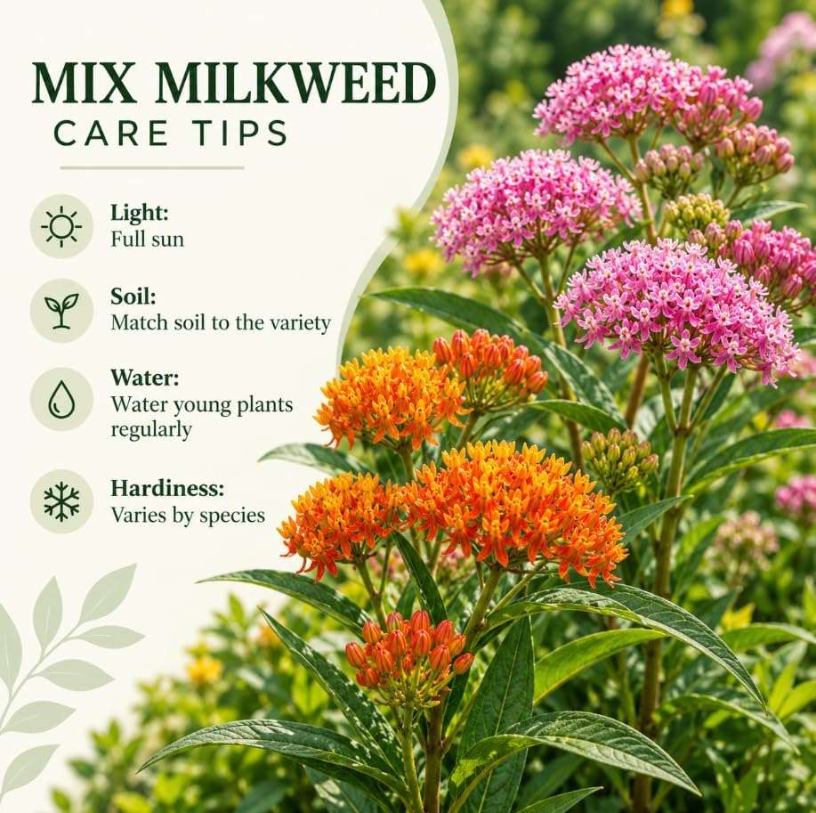 2 Mixed Color Milkweed Live Plants, Hardy Milkweed Shrub Asclepias Flowering Plants for Outdoor Gardens, 4-6 Inches Tall - Image 5