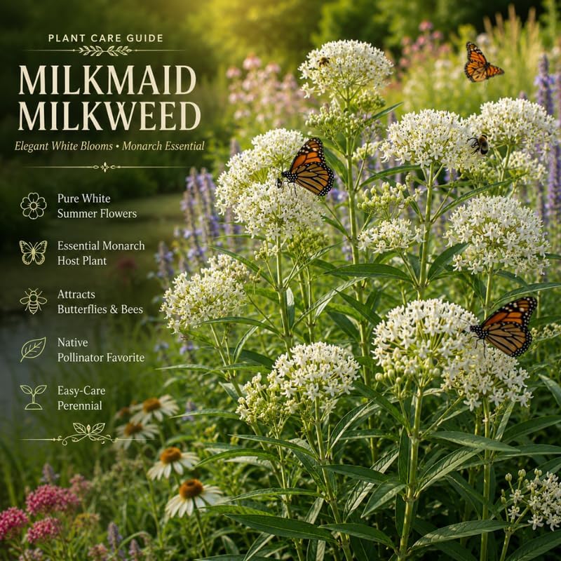 White Swamp Milkweed Plant Live, Well-Rooted 4-6" Potted Plant, Cold-Hardy Butterfly Host Plant for Sunny Patios and Landscapes - Image 4