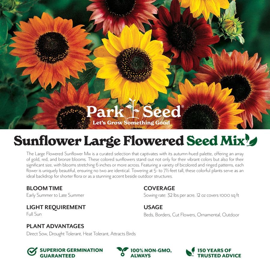 Park Seed Grow Your Own Vibrant Annual and Perennial Wildflower Garden Seeds Mixture, Easy to Grow Varieties for Pollinators and Spring Gardens - Large Colored Sunflower Mix, 1 lb - Image 2