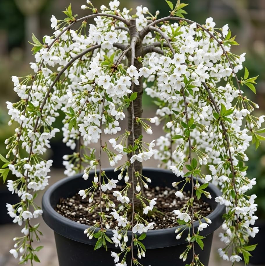 Weeping Cherry Trees Live Plant Cherry Blossom Tree, Ornamental Tree White Spring Blooms, Deciduous Small Plant 6-12" Tall in Small Pot by Unknown