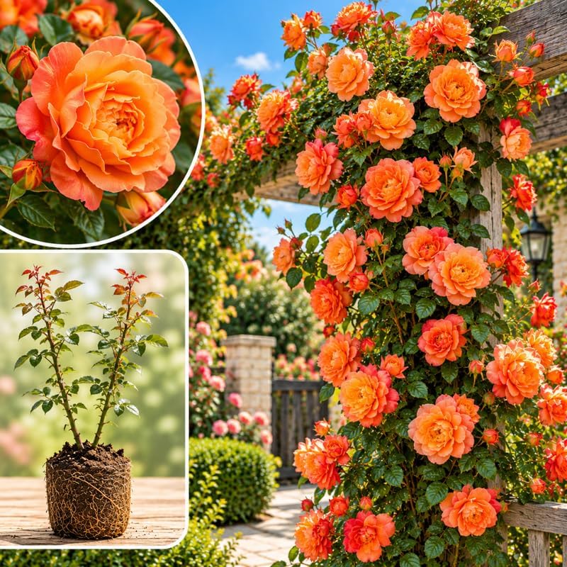 Orange Climbing Roses Live Plants, Fragrant Starter 5-9" Tall by Unknown