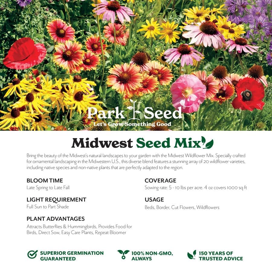 Park Seed Grow Your Own Vibrant Annual and Perennial Wildflower Garden Seeds Mixture, Easy to Grow Varieties for Pollinators and Spring Gardens - Midwest Regional Mix, 25 lbs - Image 2